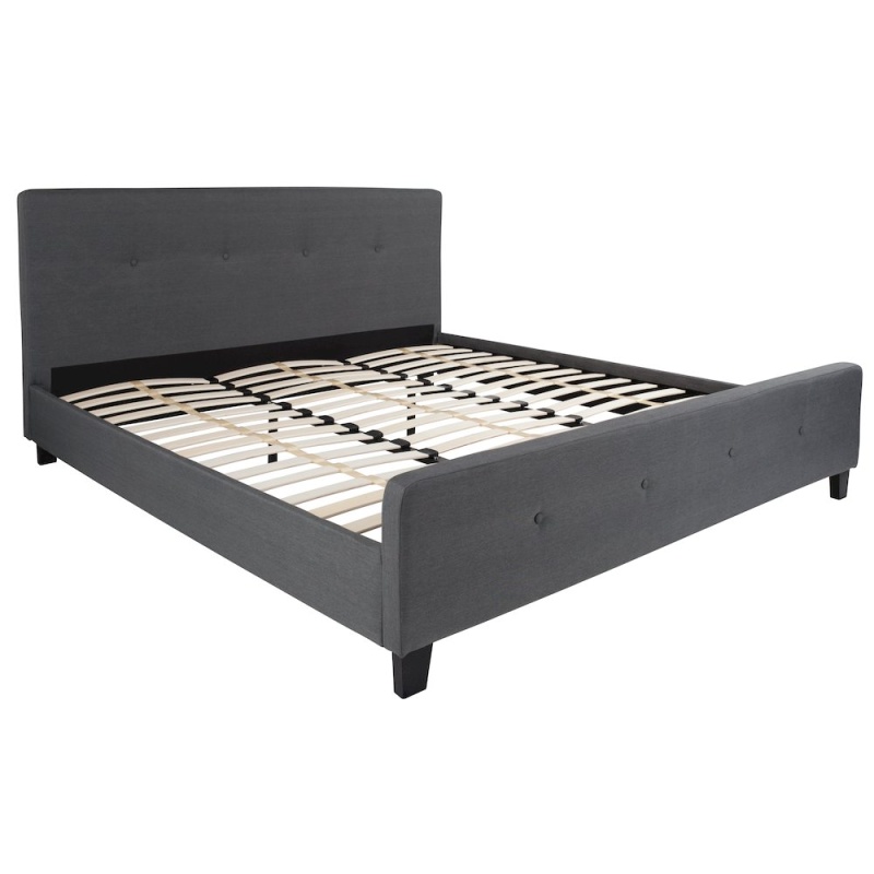 King Size Tufted Upholstered Platform Bed In Dark Gray Fabric