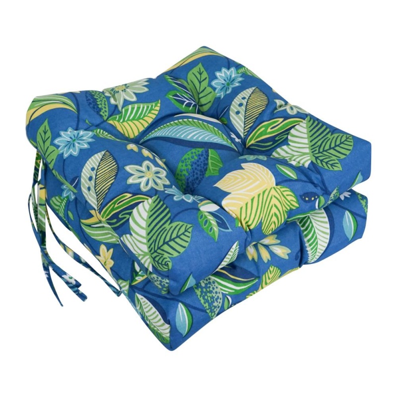 16-Inch Spun Polyester Patterned Outdoor Square Tufted Chair Cushion