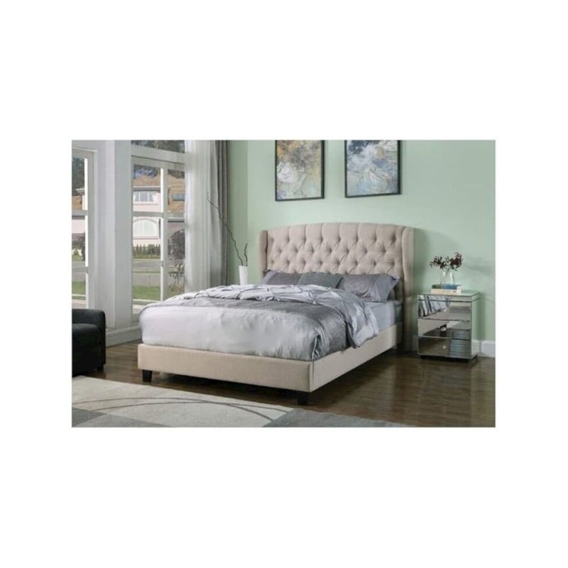 Frances Solid Wood/Fabric Upholstry East King Platform Bed - Beige