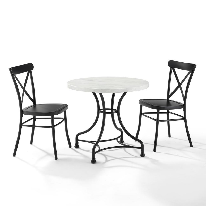 Madeleine 32" 3Pc Dining Set W/Camille Chairs Matte Black - Table & 2 Chairs