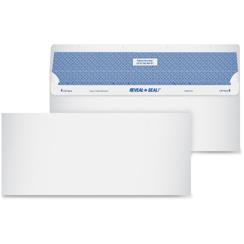 Quality Park No. 10 Security Tinted Business Envelopes With Reveal-N-Seal® Self-Seal Closure - Security - #10 - 4 1/8" Width X 9 1/2" Length - 24 Lb - 500 / Box - White
