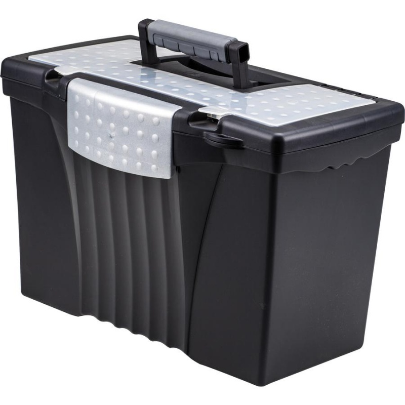 Storex Portable File Storage Box - External Dimensions: 14.5" Width X 10.5" Depth X 12"Height - Media Size Supported: Letter, Legal - Latching Closure - Plastic - Black - For File - Recycled - 1 / Car