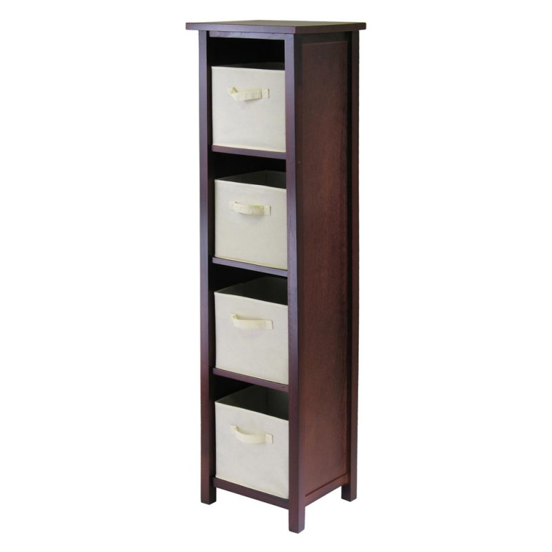 Verona 4-Section N Storage Shelf With 4 Foldable Beige Color Fabric Baskets