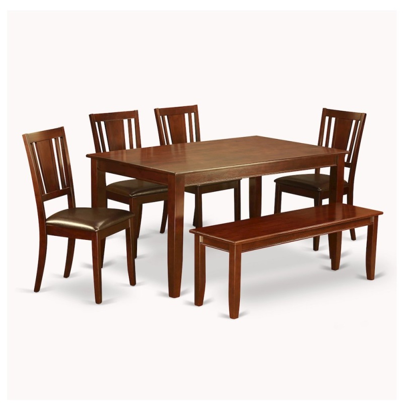 6 Pc Dining Room Set-With Bench Kitchen Table Set -Table And 4 Dining Chairs And Bench