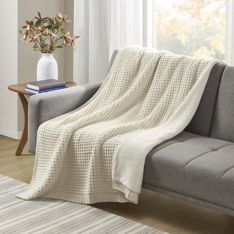 Rowan Waffle Knit Chenille Throw, Ivory Color