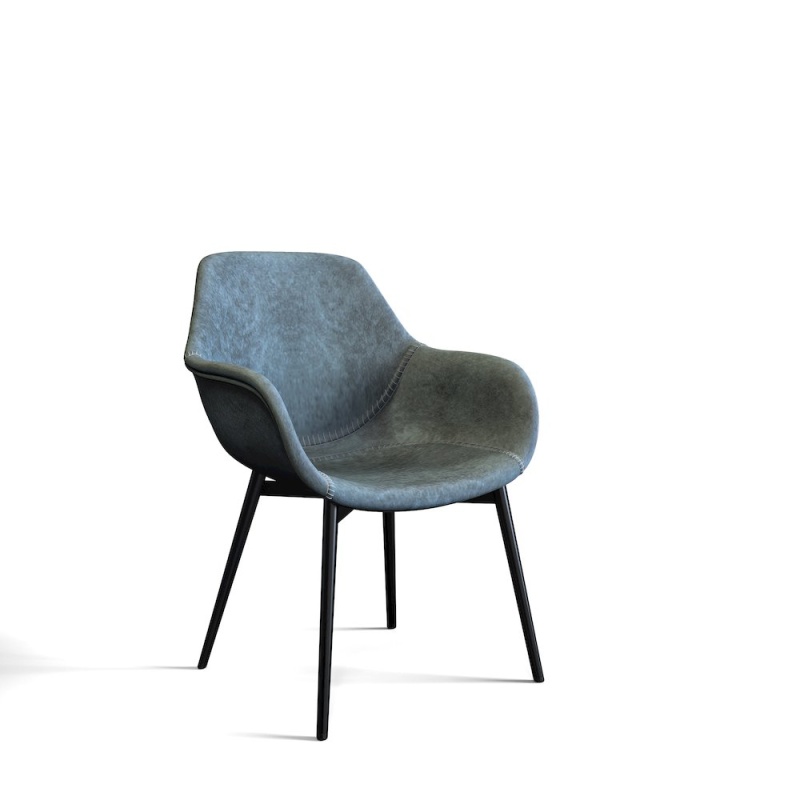 Markley Modern Leather Dining Arm Chair With Metal Legs