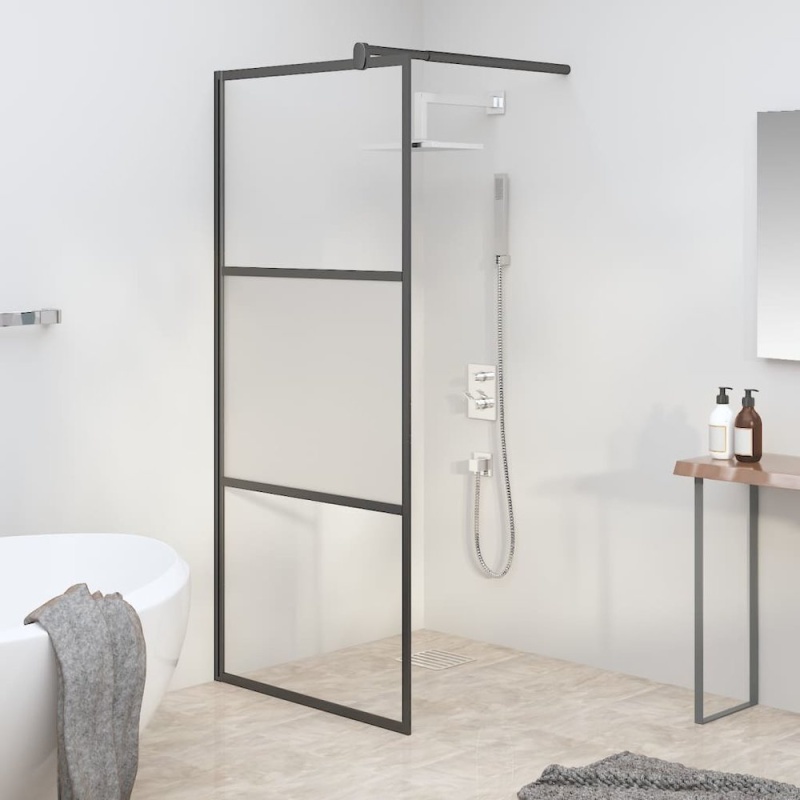 Walk-In Shower Wall 35.4"X76.8" Half Frosted Black