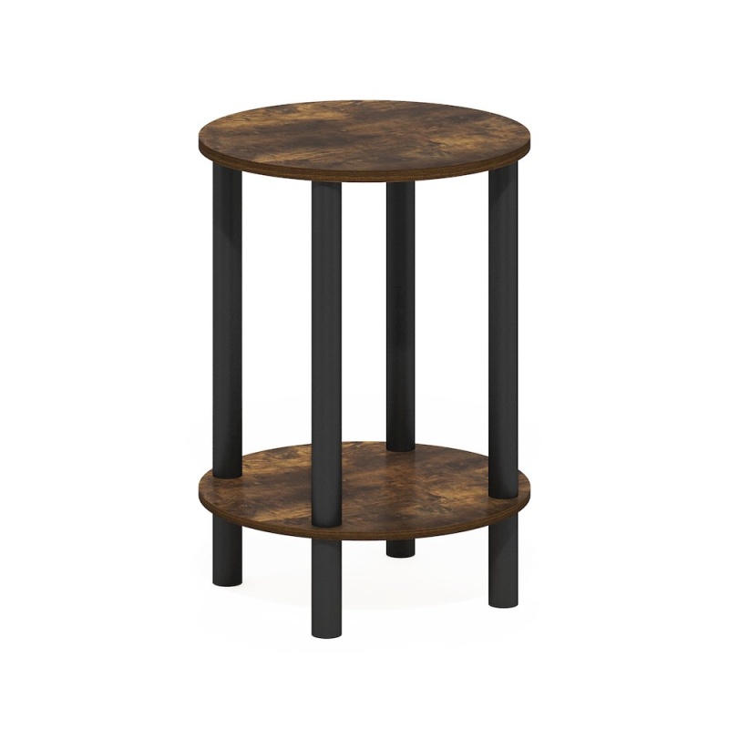 2-Tier Round Wooden End Table, Side Table, Amber Pine/Black