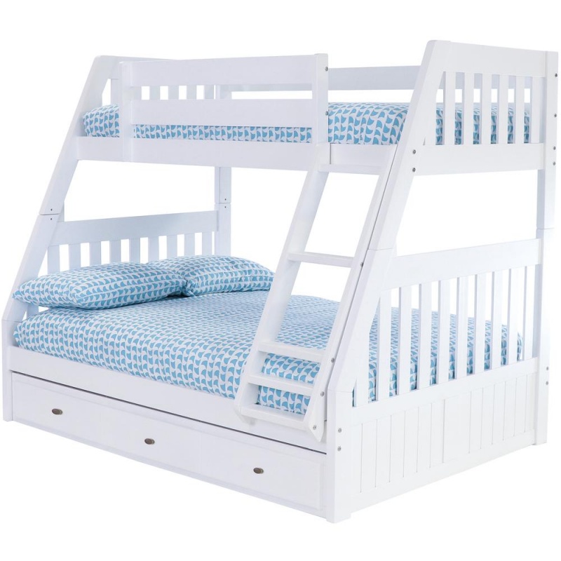 Os Home And Office Furniture Model Solid Pine Twin Over Full Bunk Bed With Three Drawers In Casual White