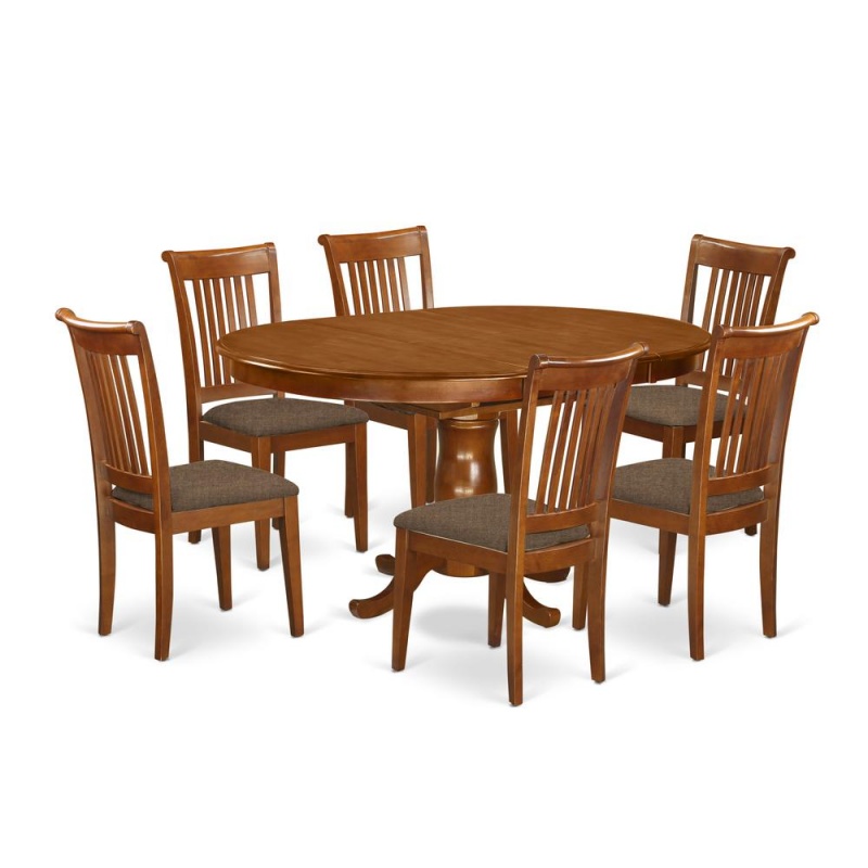 7 Pc Dining Room Set-Oval Dining Table With Leaf And 6 Dining Chairs
