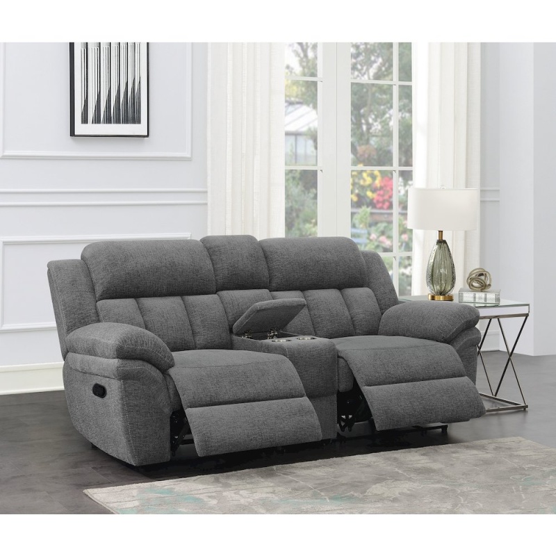 Bahrain Upholstered Motion Loveseat with Console Charcoal
