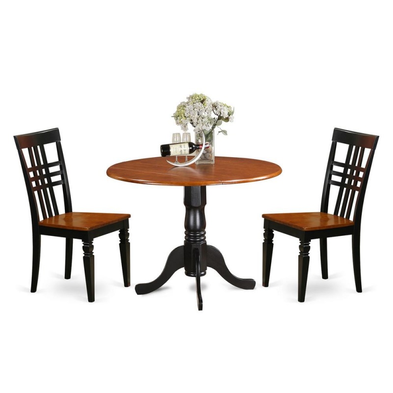 3 Pc Dining Room Set With A Dining Table And 2 Kitchen Chairs In Black And Cherry