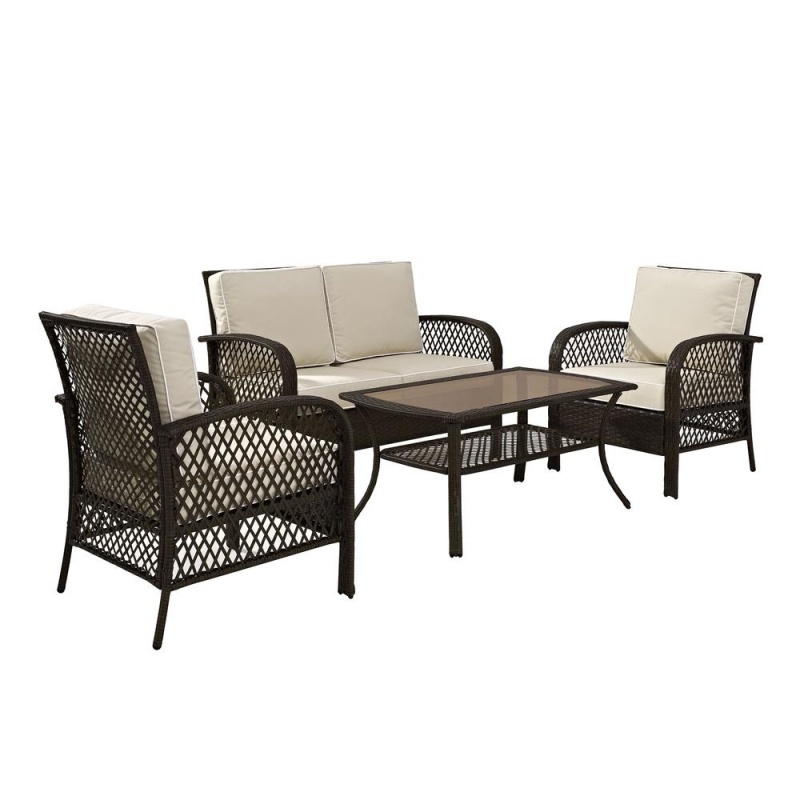 Tribeca 4Pc Outdoor Wicker Conversation Set Sand/Brown - Loveseat, 2 Arm Chairs, Coffee Table