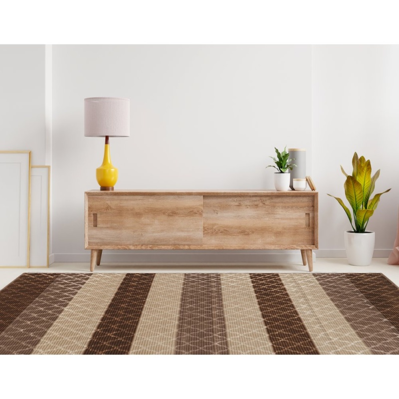 Evolution Trellis Stripes Beige & Brown 8x10.3 Rug