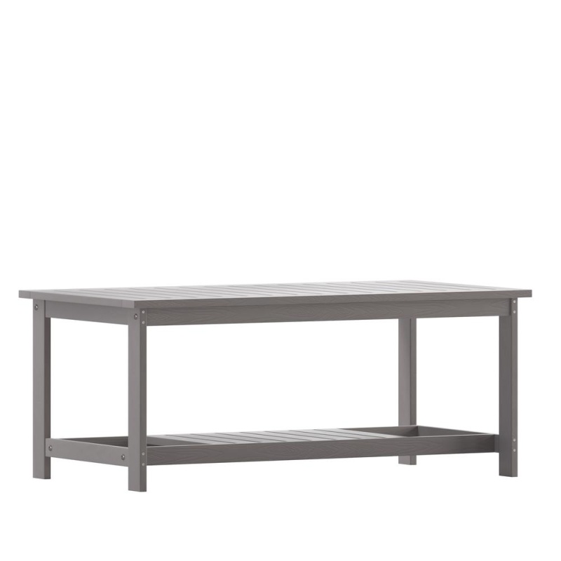 Charlestown All-Weather Poly Resin Wood Two Tiered Adirondack Slatted Coffee Conversation Table In Gray