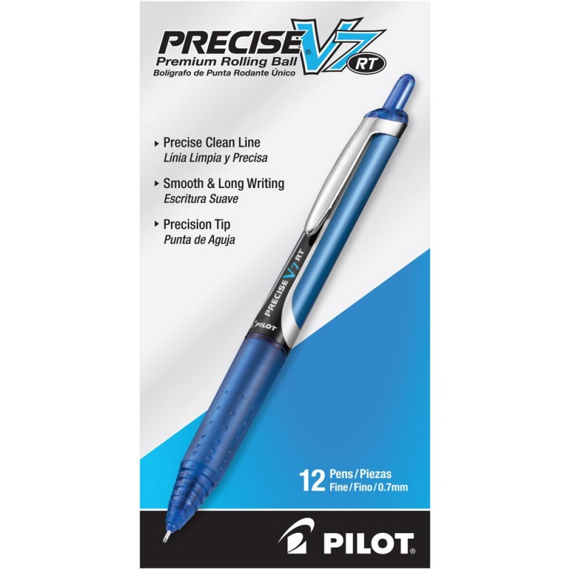Pilot Precise V7 Rt Fine Premium Retractable Rolling Ball Pens - Fine Pen Point - 0.7 Mm Pen Point Size - Refillable - Retractable - Blue Water Based Ink - Blue Barrel - 1 Dozen