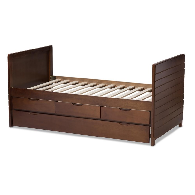 Linna Modern And Contemporary Walnut Brown-Finished Daybed With Trundle