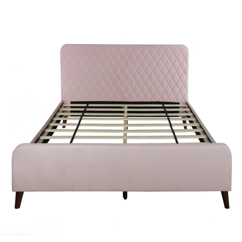 Better Home Products Roza Velvet Upholstered Queen Bed With Headboard Light Pink