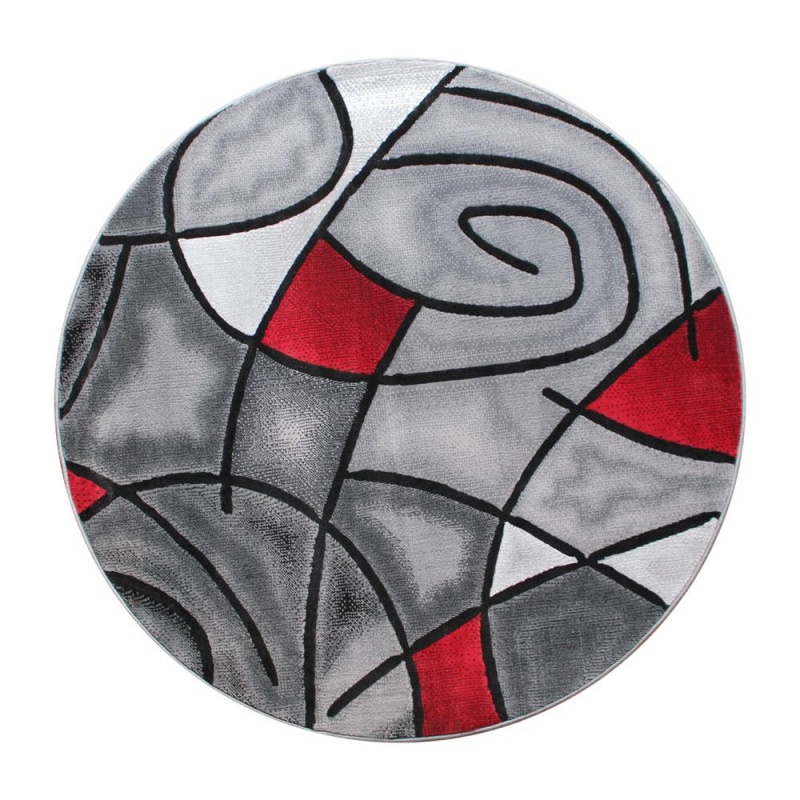 Jubilee Collection 5' X 5' Round Red Abstract Area Rug - Olefin Rug With Jute Backing - Living Room, Bedroom, Family Room