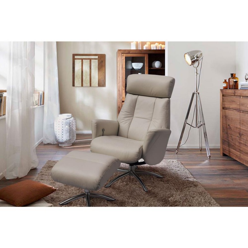 Addison Recliner Armchair And Ottoman Gray Leather Manual Relax
