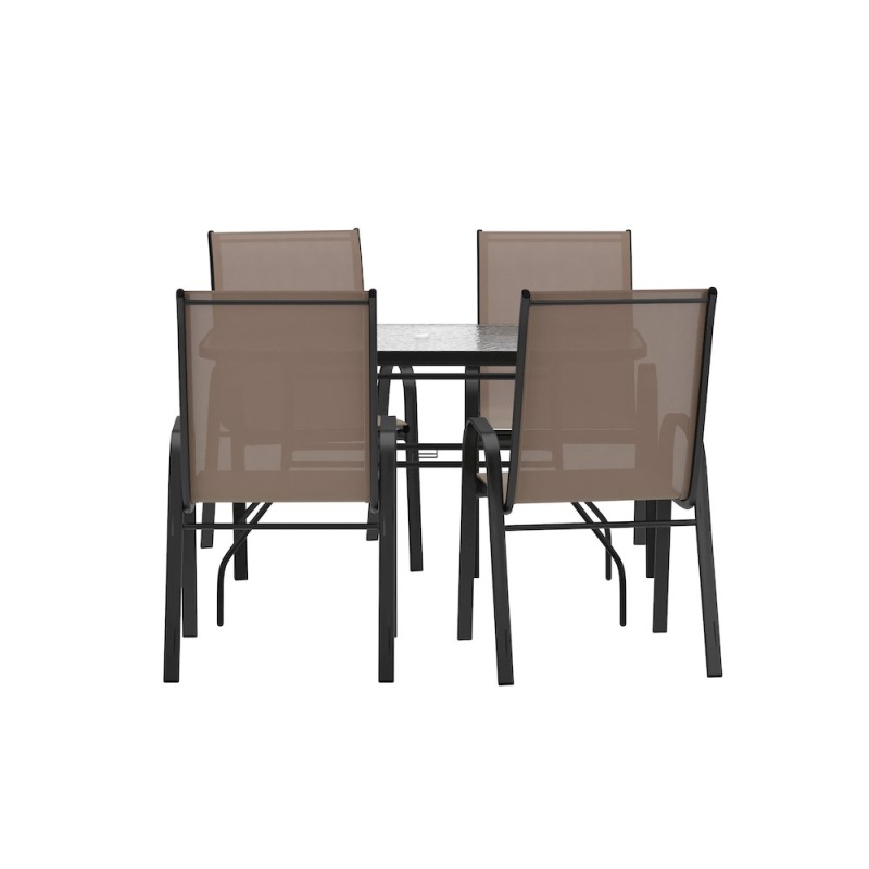 5 Piece Patio Dining Set With 4 Chairs, Brown