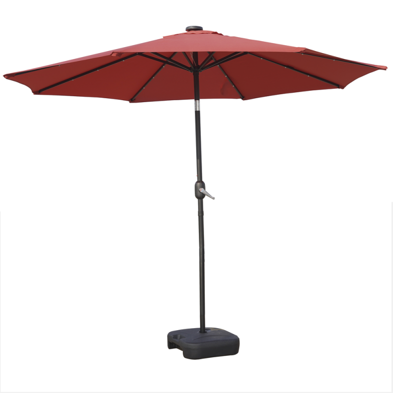 Leisuremod Sierra Modern 9 Ft Steel Market Patio Umbrella With Solar Powered Led & Tilt