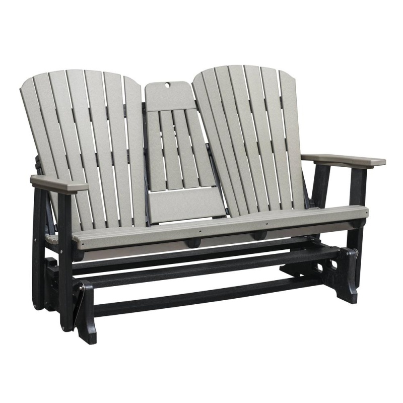 Two Seat Fan Back Glider With Drop Down Table/Cup Holder In Light Gray
