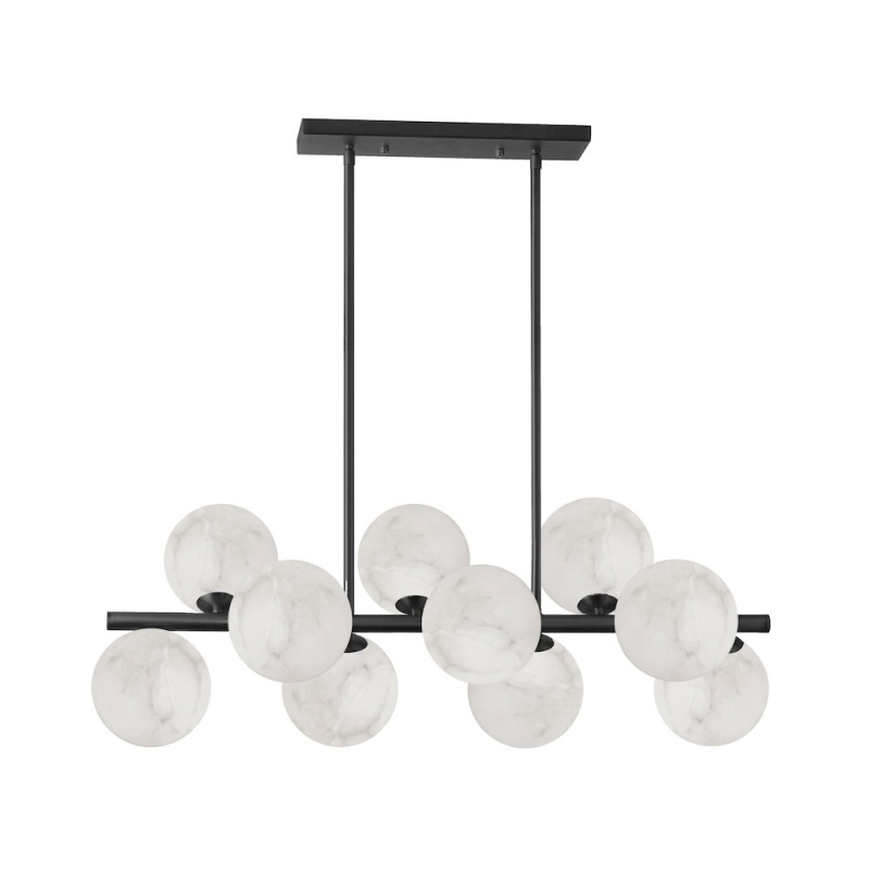 10 Light Matte Black Horizontal Pendant with Alabaster Glass
