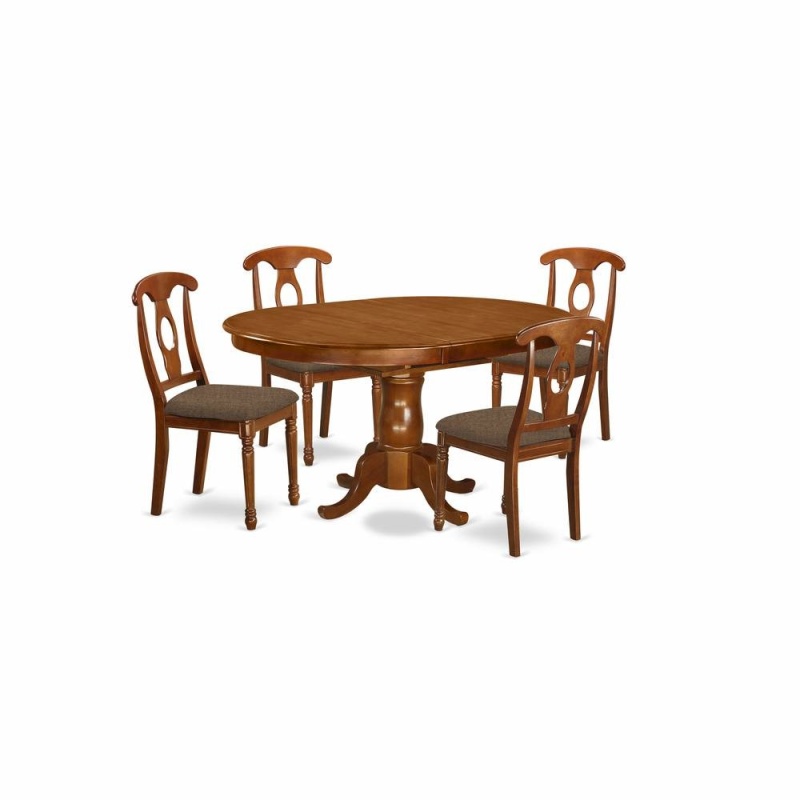 5 Pc Dining Room Set For 4-Oval Dining Table With Leaf And 4 Styled Dining Chairs