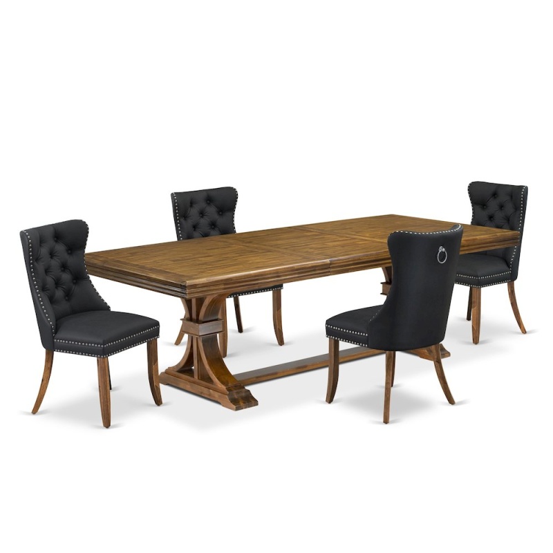 5 Piece Kitchen Table Set with 4 Dark Grey Dining Chairs