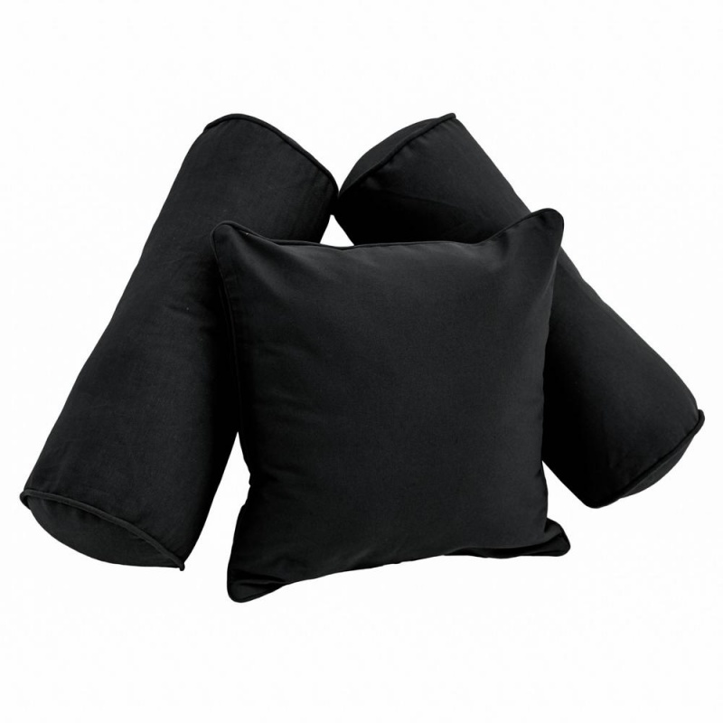 Double-Corded Solid Twill Throw Pillows With Inserts (Set Of 3) - Black