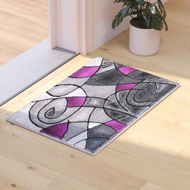 Jubilee Collection 2' X 3' Purple Abstract Pattern Area Rug - Olefin Rug With Jute Backing For Hallway, Entryway, Or Bedroom