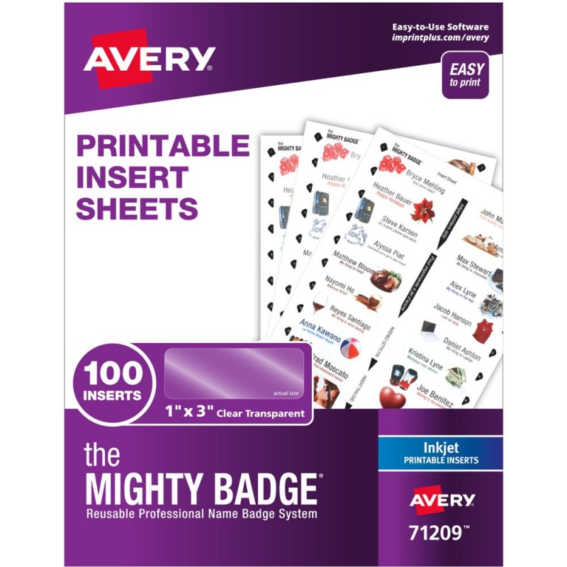 The Mighty Badge® Inkjet Laser/Inkjet Badge Insert - Clear - 1" X 3" - 100 / Pack - Printable