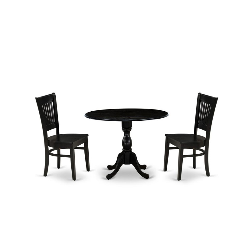 East West Furniture - Dmva3-Blk-W - 3-Pc Kitchen Dining Set- 2 Modern Chair With Wooden Seat And Slatted Chair Back - Drop Leaves Dining Table - Black Finish