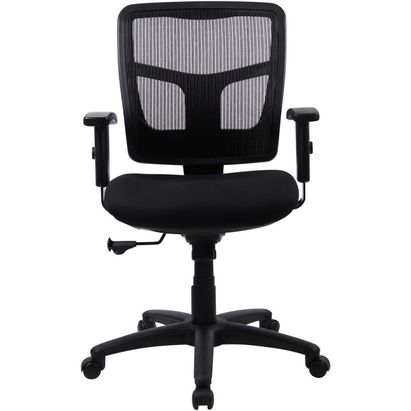 Lorell Managerial Mesh Mid-Back Chair - Black Fabric Seat - Black Back - Black Frame - 5-Star Base - Black - 1 Each