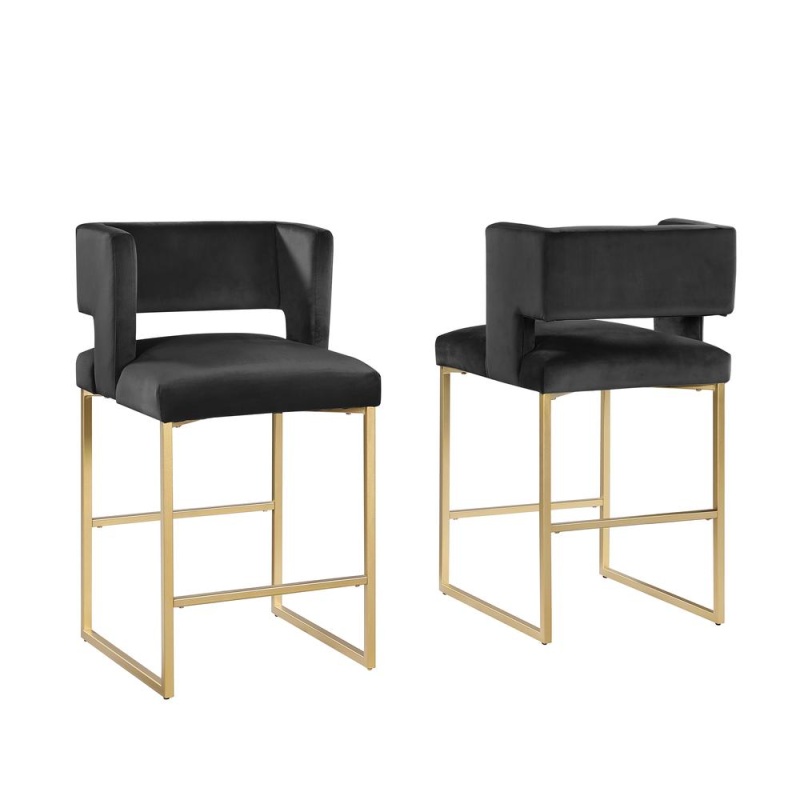 Lynx Black Velvet Bar Stools In Gold (Set Of 2)
