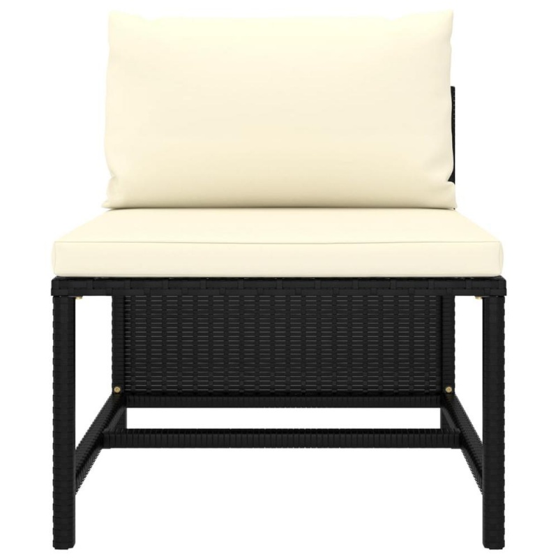 ?Vidaxl Sectional Middle Sofa With Cushions Black Poly Rattan 3508