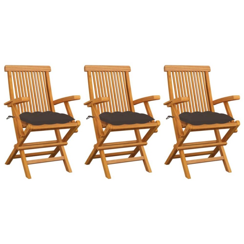 Vidaxl Garden Chairs With Taupe Cushions 3 Pcs Solid Teak Wood 2537