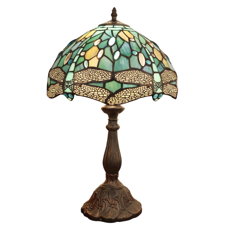 Sunniva Dragonfly Tiffany-Style 1-Light Table Lamp 12" Shade
