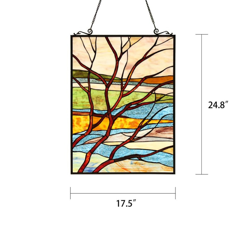 Chloe Lighting Dawn Tiffany-Style Landscape Stained Glass Window Panel 24" Height
