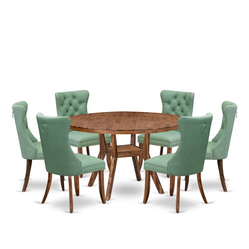 7-Piece Dining Room Set with 6 Willow Green Chairs