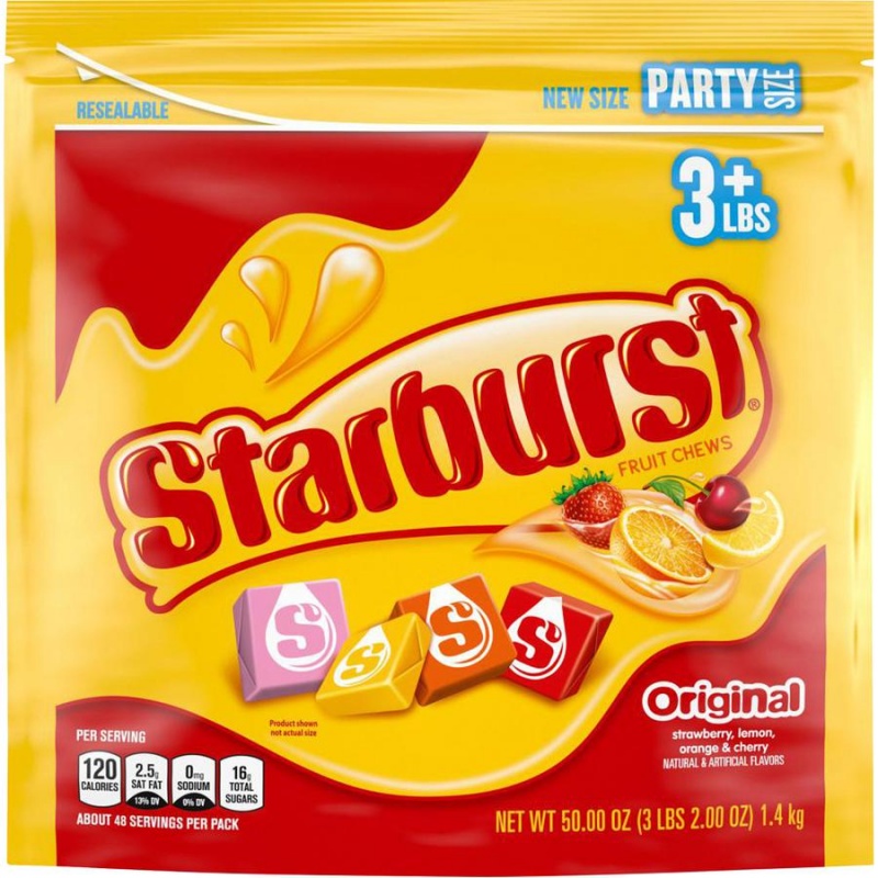Starburst Fruit Chews Party Size Bag - Strawberry, Lemon, Orange, Cherry - Individually Wrapped, Resealable Zipper - 3.12 Lb - 1 Each