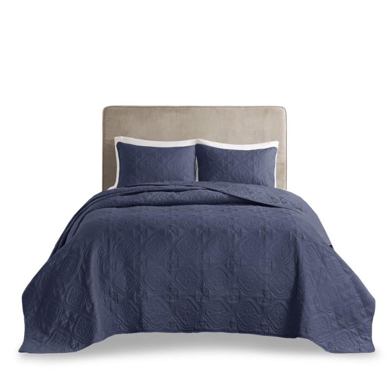 Oakley 3 Piece Reversible Bedspread Set, Navy Color