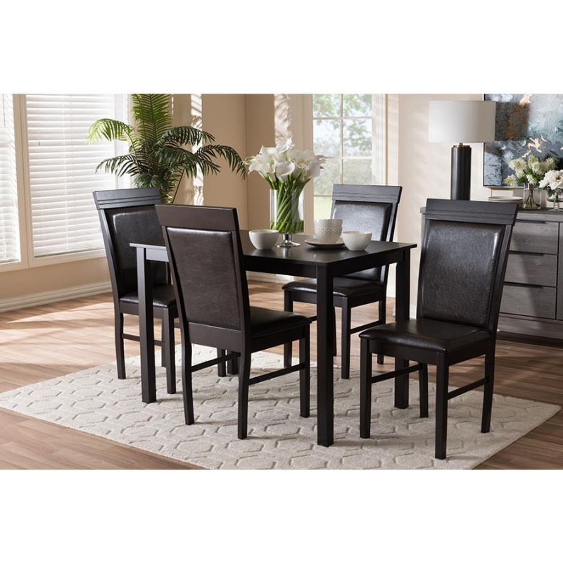Thea Modern And Contemporary Dark Brown Faux Leather Upholstered 5-Piece Dining Set