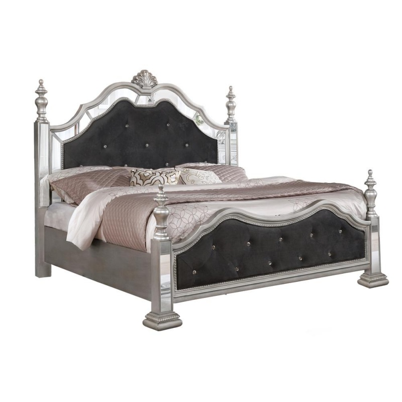 Black Velvet Queen Panel Bed With Bed Posts