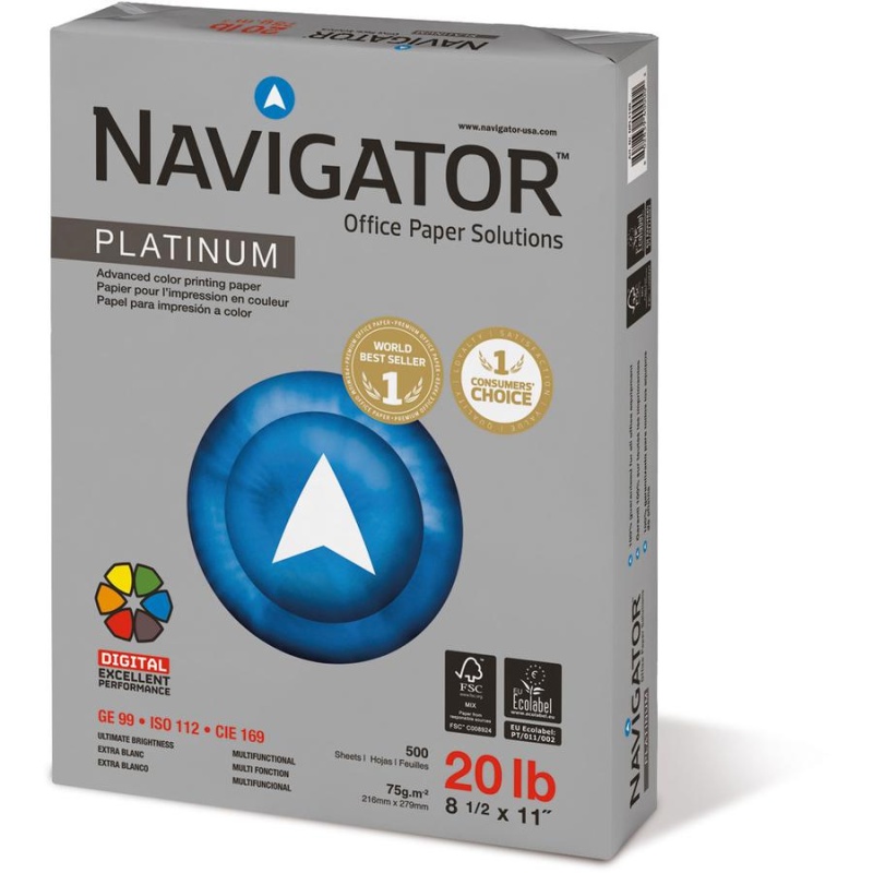 Navigator Platinum Superior Productivity Multipurpose Paper - Silky Touch - White - Letter - 8 1/2" X 11" - 20 Lb Basis Weight - Smooth - 2500 / Carton - Jam-Free, Chlorine-Free - White