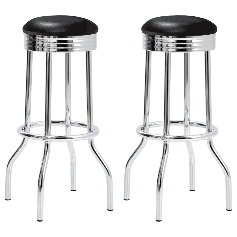 Retro Upholstered Metal Swivel Bar Stool Black (Set Of 2)