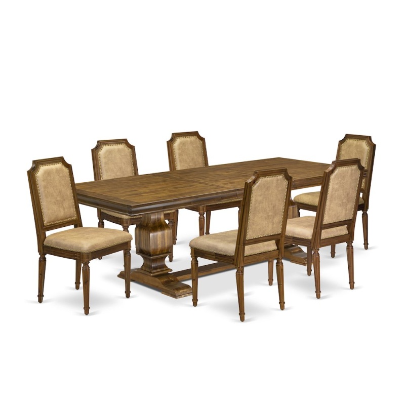 7 Piece Dining Table Set with 6 Dark Grey Kitchen Chairs