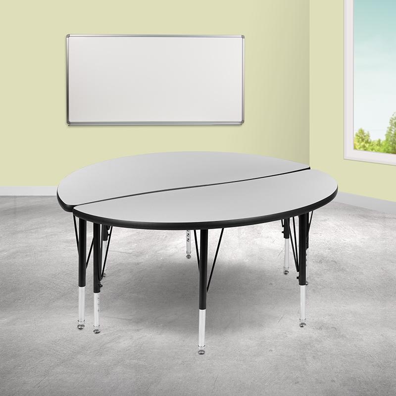 2 Piece 47.5" Circle Wave Collaborative Grey Thermal Laminate Activity Table Set - Height Adjustable Short Legs