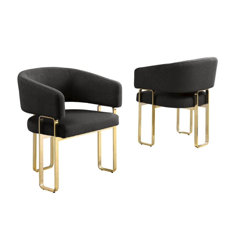 2Pc Black Teddy Boucle Fabric Gold Chrome Base